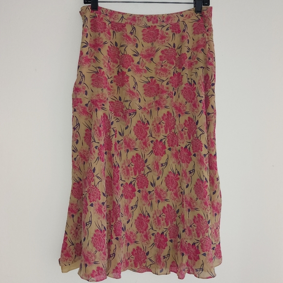 Sundance Silk Midi Skirt Floral Tan Pink Size 8 - Picture 5 of 9